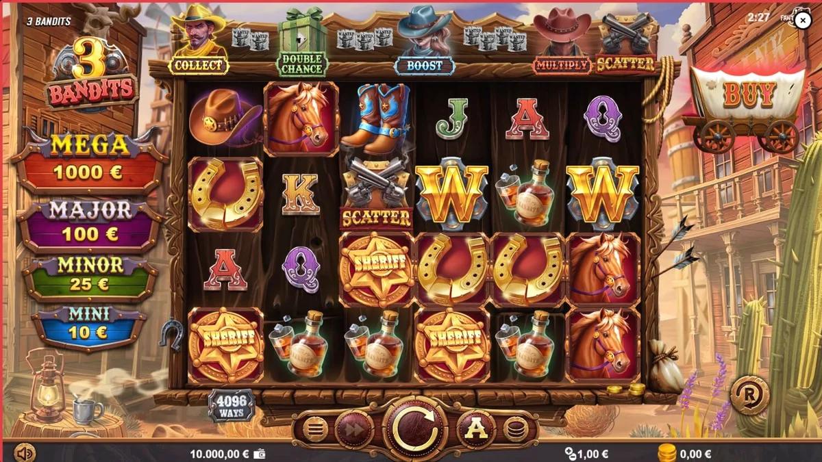 Tampilan visual slot 3 Bandits dengan tema Wild West