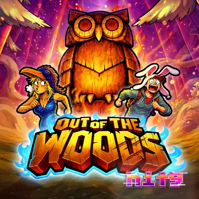 Tampilan visual slot Out Of The Woods dengan latar hutan gelap dan simbol bertema gotik.